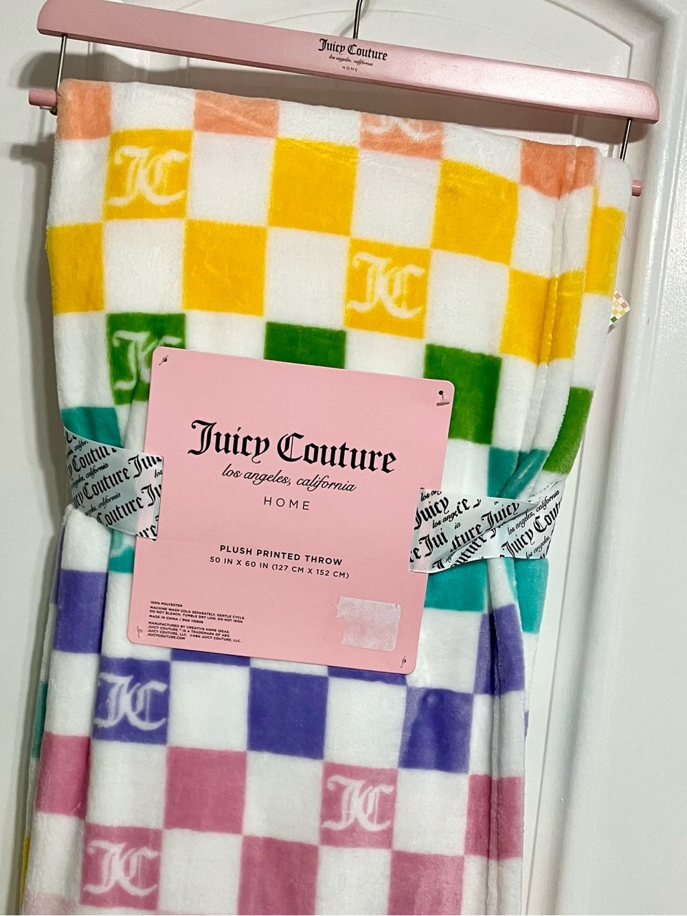 Juicy Couture Plush Checkered Blanket